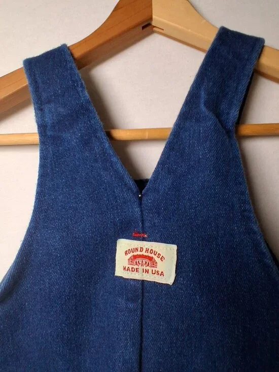 Round House Overalls Youth 4T Dark Wash Blue Denim Bibs Bib Pants USA Made - Picture 8 of 15